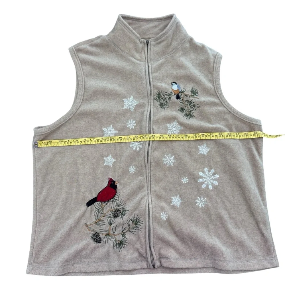 Baxter & Wells Tan  Zip Up Embroidered Birds Fleece Vest Size 2XL